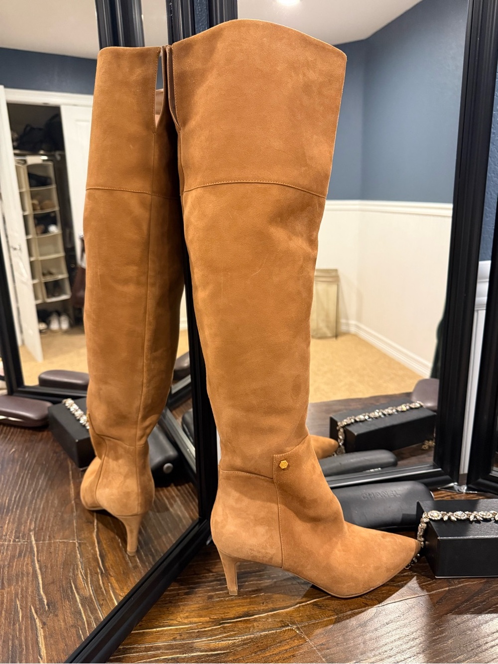 COLE HAAN thinking about Women's Tall Suede Knee-High Boots in Cognac